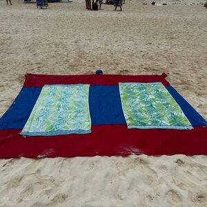 Red and Blue Beach Blanket parachute material